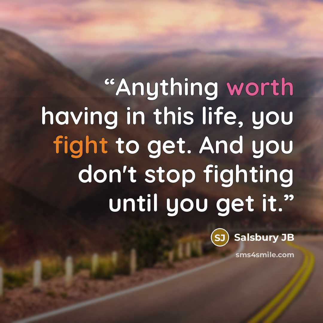“Anything worth having in this life, you fight to get. And you don't stop fighting until you get it.” quote by Salsbury JB