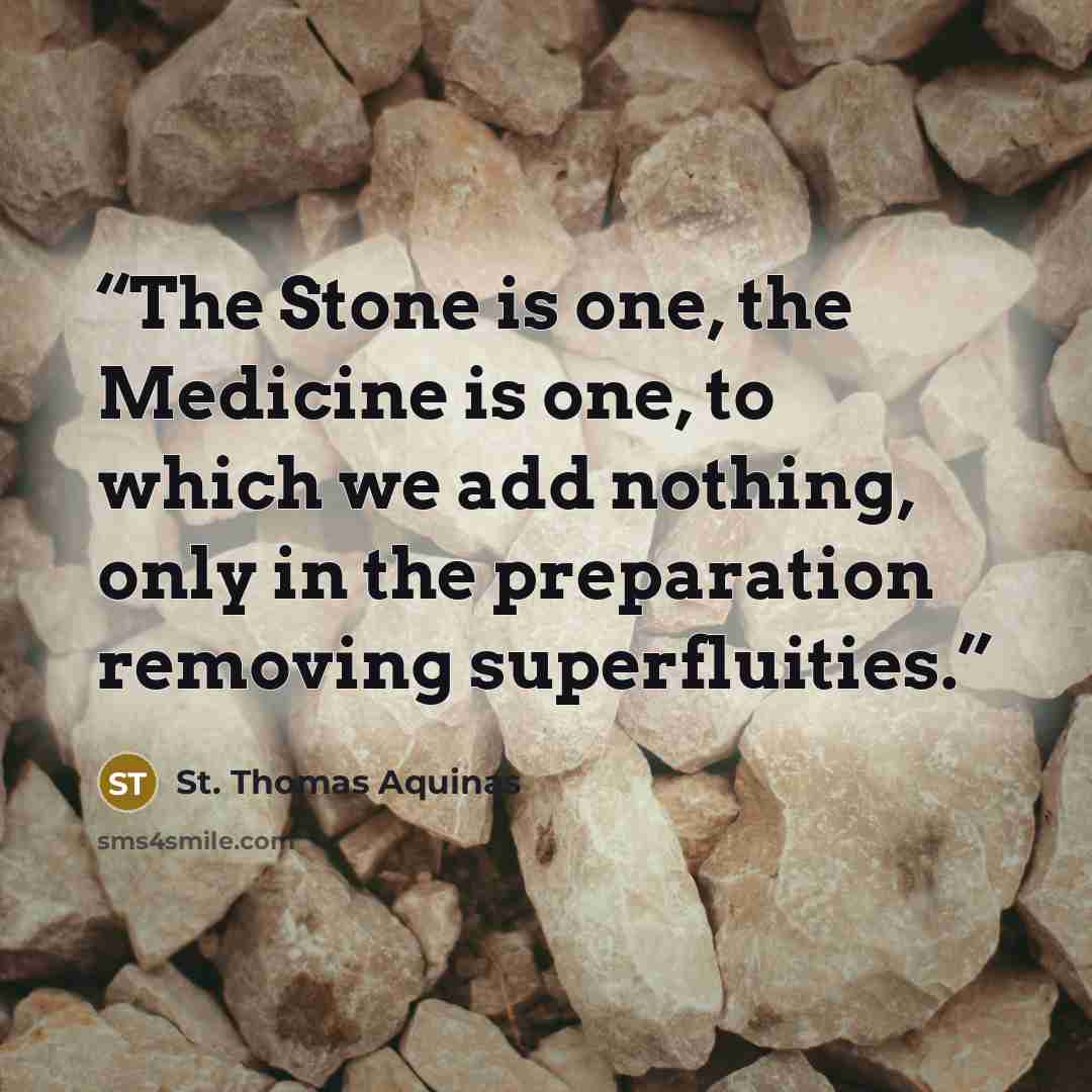 “The Stone is one, the Medicine is one, to which we add nothing, only in the preparation removing superfluities.” quote by St. Thomas Aquinas
