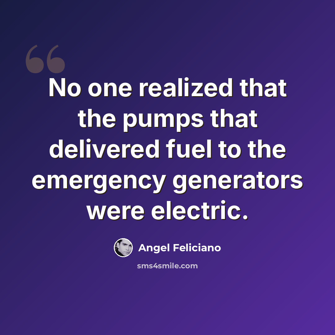 “No one realized that the pumps that delivered fuel to the emergency generators were electric.” quote by Angel Feliciano