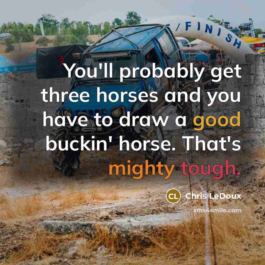 “You'll probably get three horses and you have to draw a good buckin' horse. That's mighty tough.” quote by Chris LeDoux