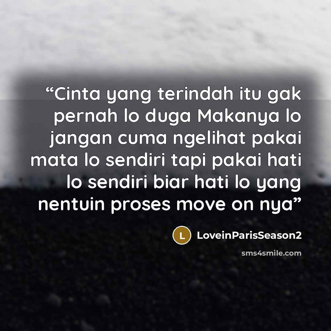 “Cinta yang terindah itu gak pernah lo duga Makanya lo jangan cuma ngelihat pakai mata lo sendiri tapi pakai hati lo sendiri biar hati lo yang nentuin proses move on nya” quote by LoveinParisSeason2