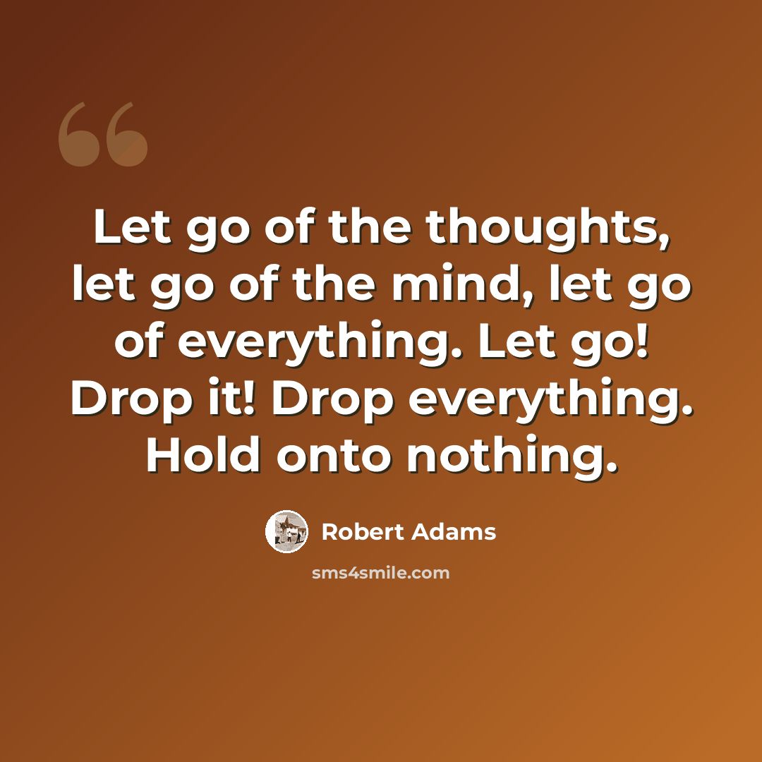 “Let go of the thoughts, let go of the mind, let go of everything. Let go! Drop it! Drop everything. Hold onto nothing.” quote by Robert Adams