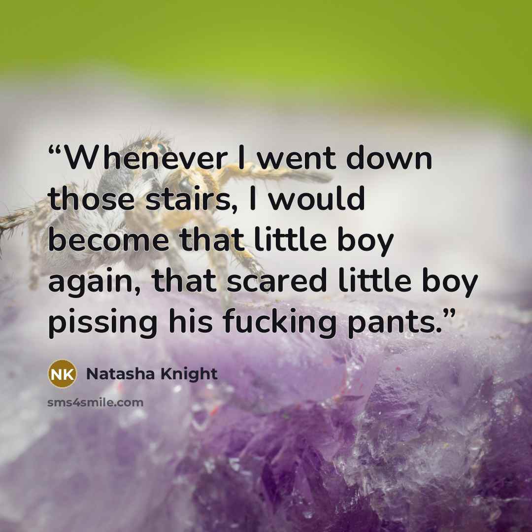 “Whenever I went down those stairs, I would become that little boy again, that scared little boy pissing his fucking pants.” quote by Natasha Knight