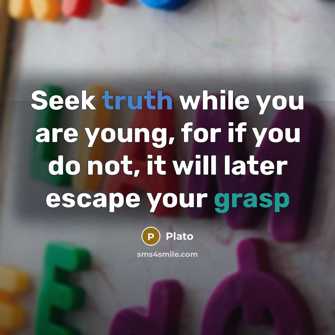 “Seek truth while you are young, for if you do not, it will later escape your grasp” quote by Plato