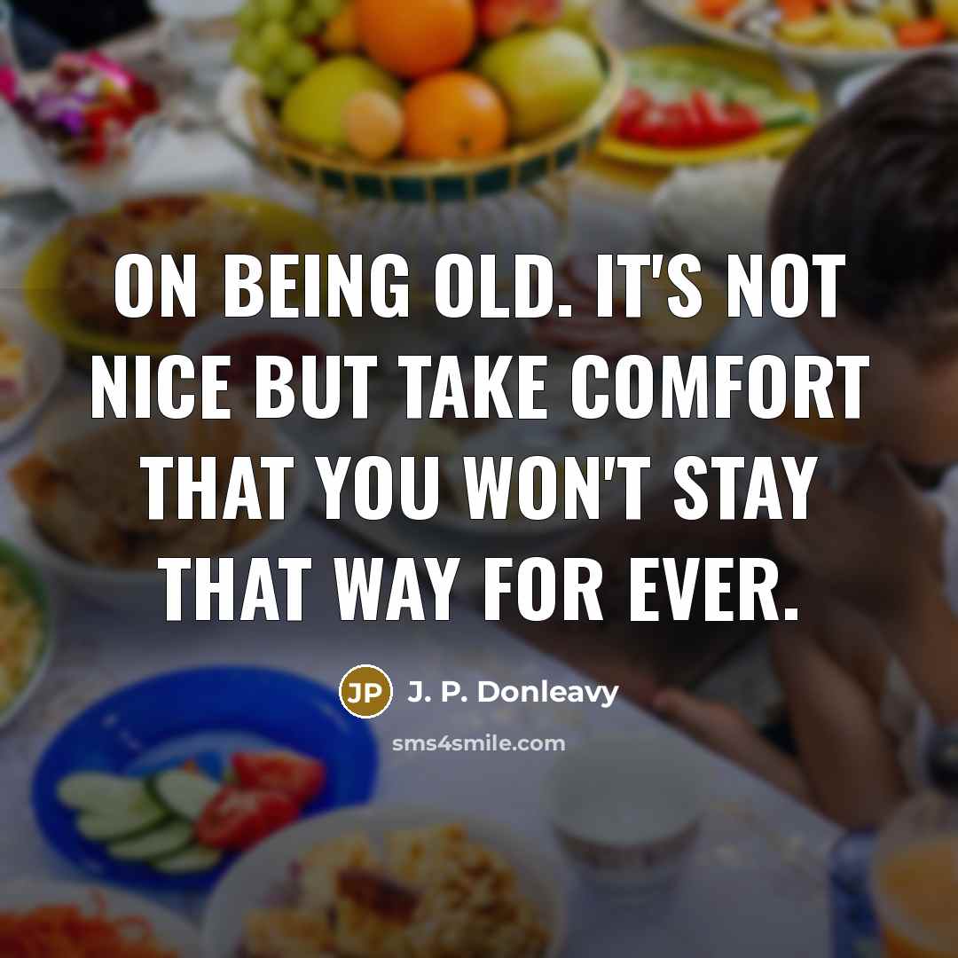 “On Being Old. It's not nice but take comfort that you won't stay that way for ever.” quote by J. P. Donleavy