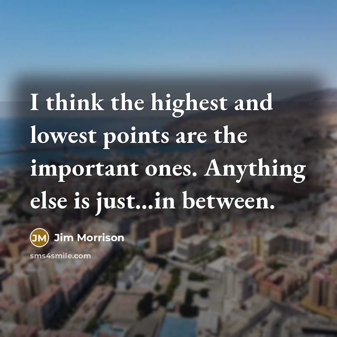 “I think the highest and lowest points are the important ones. Anything else is just...in between.” quote by Jim Morrison