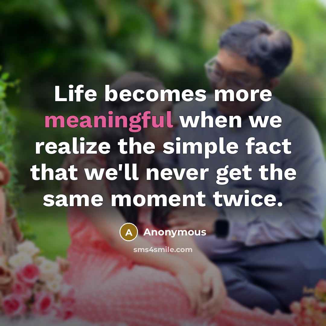“Life becomes more meaningful when we realize the simple fact that we'll never get the same moment twice.” quote by Anonymous