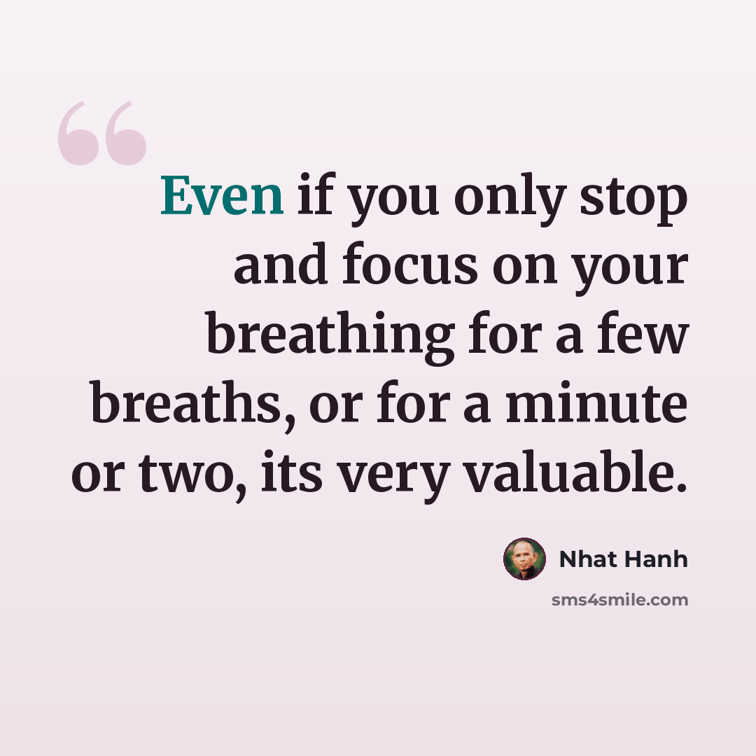“Even if you only stop and focus on your breathing for a few breaths, or for a minute or two, its very valuable.” quote by Nhat Hanh