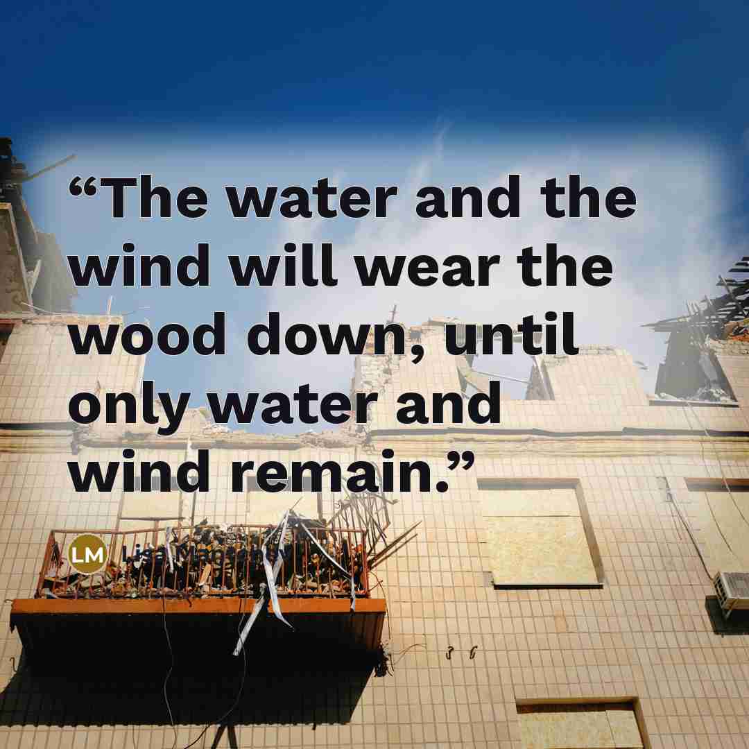 “The water and the wind will wear the wood down, until only water and wind remain.” quote by Lisa Mantchev