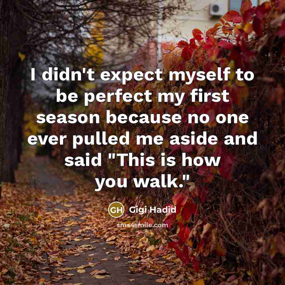 “I didn't expect myself to be perfect my first season because no one ever pulled me aside and said "This is how you walk."” quote by Gigi Hadid