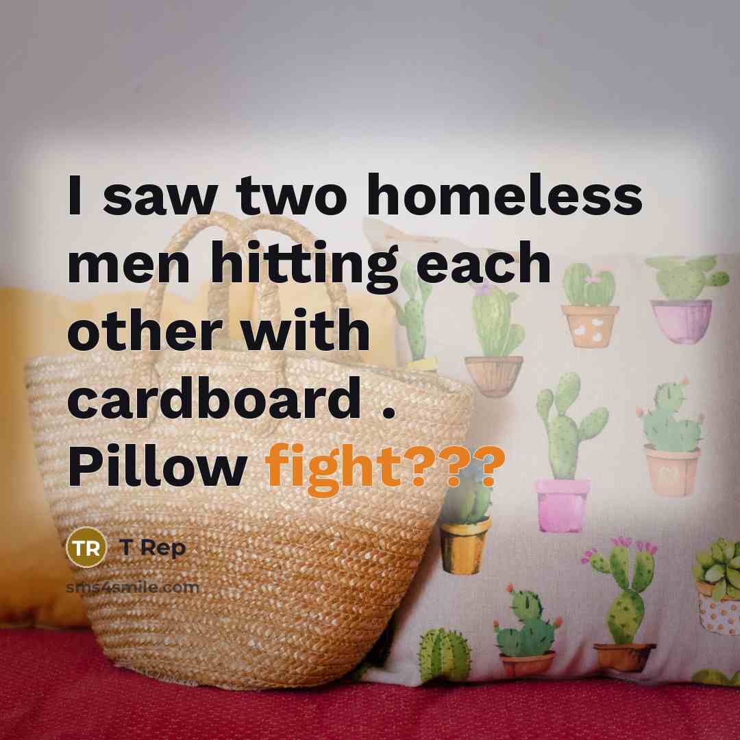 “I saw two homeless men hitting each other with cardboard . Pillow fight???” quote by T Rep