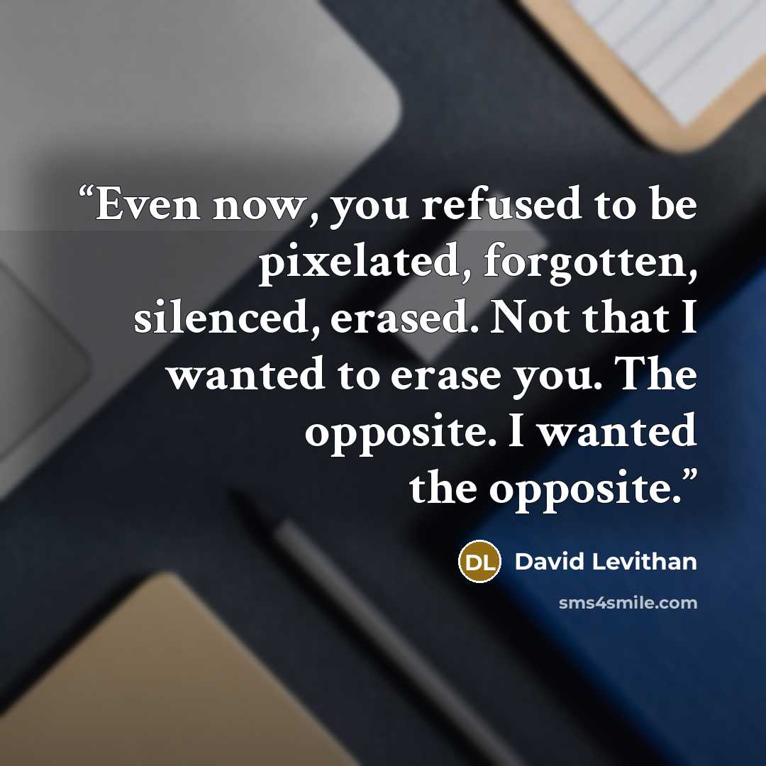 “Even now, you refused to be pixelated, forgotten, silenced, erased. Not that I wanted to erase you. The opposite. I wanted the opposite.” quote by David Levithan