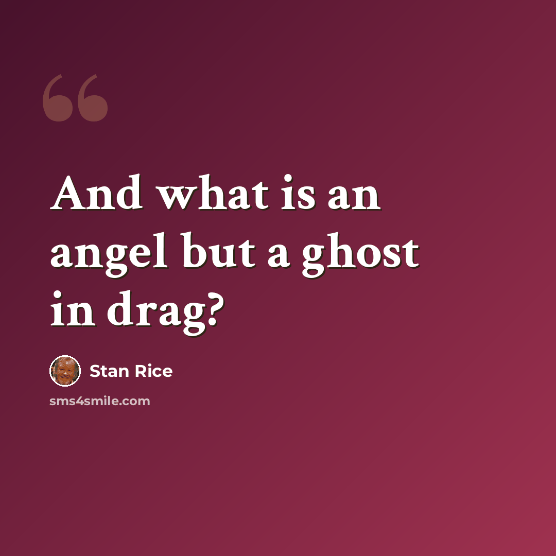 “And what is an angel but a ghost in drag?” quote by Stan Rice