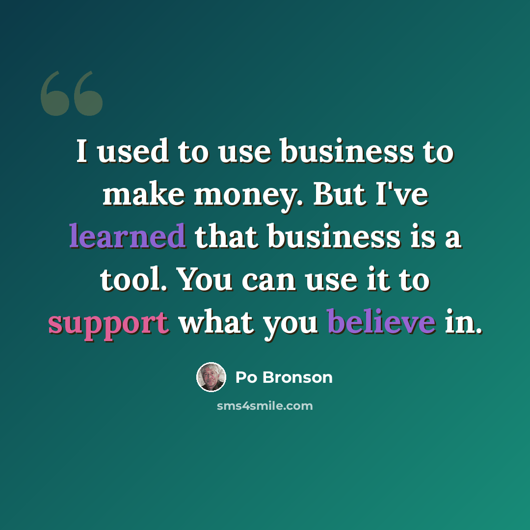 “I used to use business to make money. But I've learned that business is a tool. You can use it to support what you believe in.” quote by Po Bronson