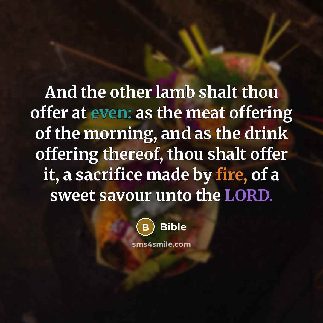 “And the other lamb shalt thou offer at even: as the meat offering of the morning, and as the drink offering thereof, thou shalt offer it, a sacrifice made by fire, of a sweet savour unto the LORD.” quote by Bible