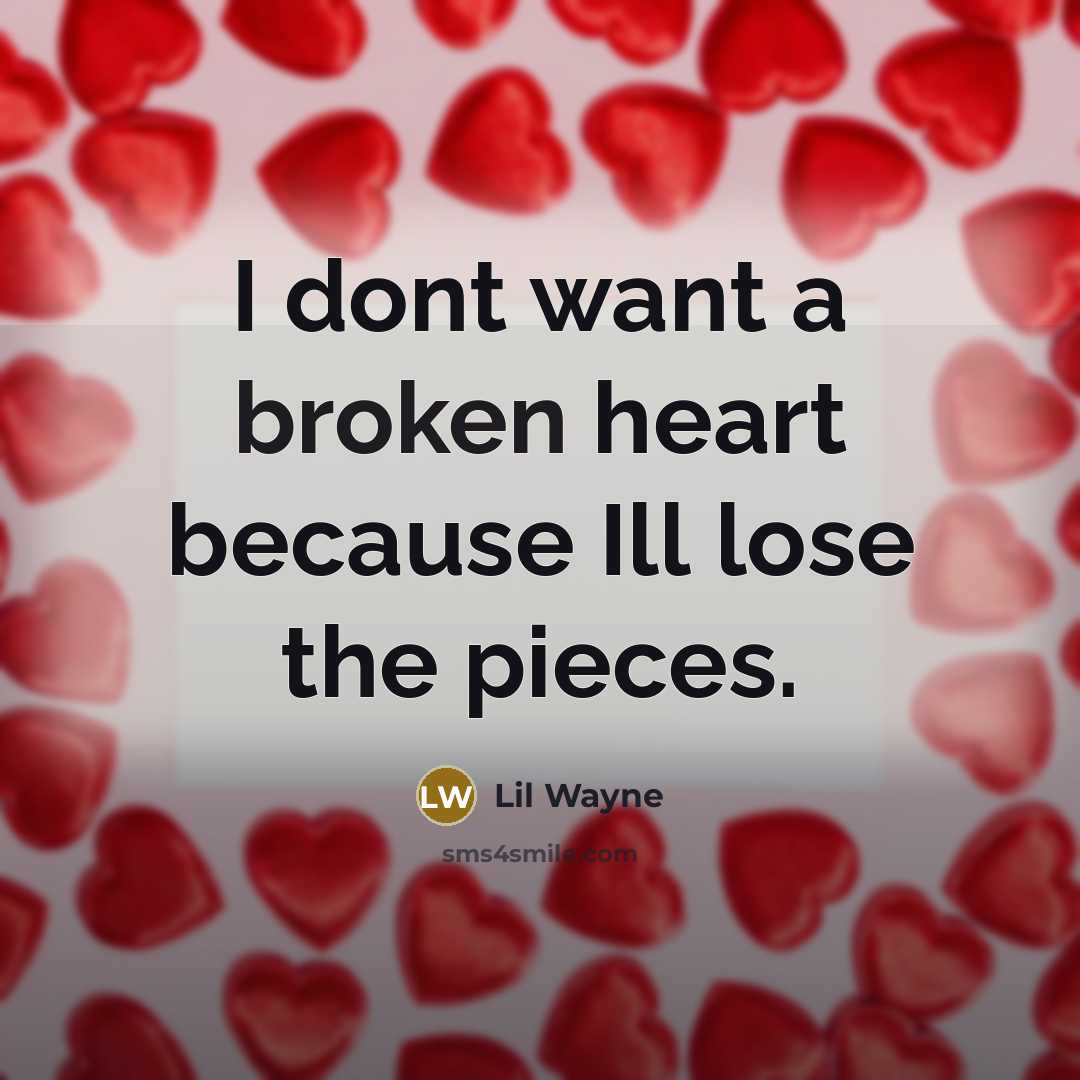 “I dont want a broken heart because Ill lose the pieces.” quote by Lil Wayne