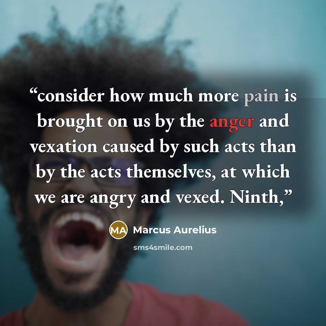 “consider how much more pain is brought on us by the anger and vexation caused by such acts than by the acts themselves, at which we are angry and vexed. Ninth,” quote by Marcus Aurelius