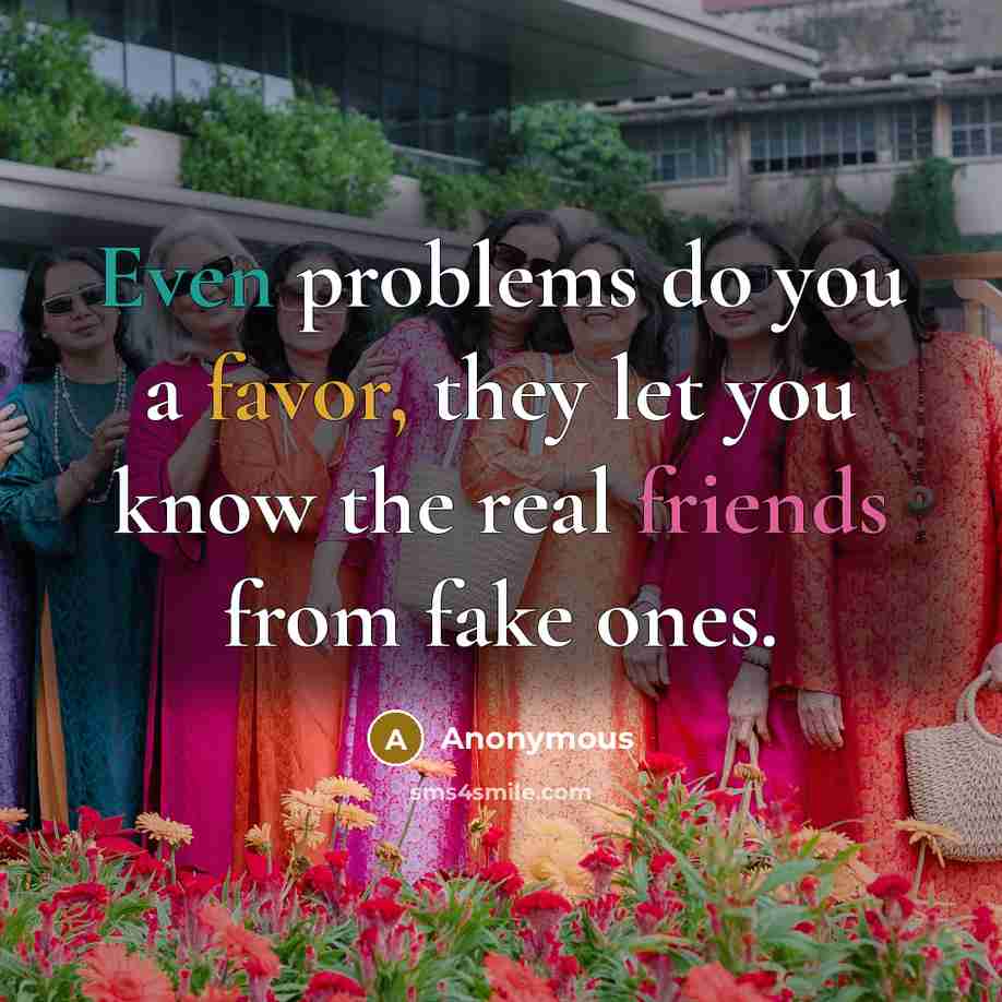 “Even problems do you a favor, they let you know the real friends from fake ones.” quote by Anonymous