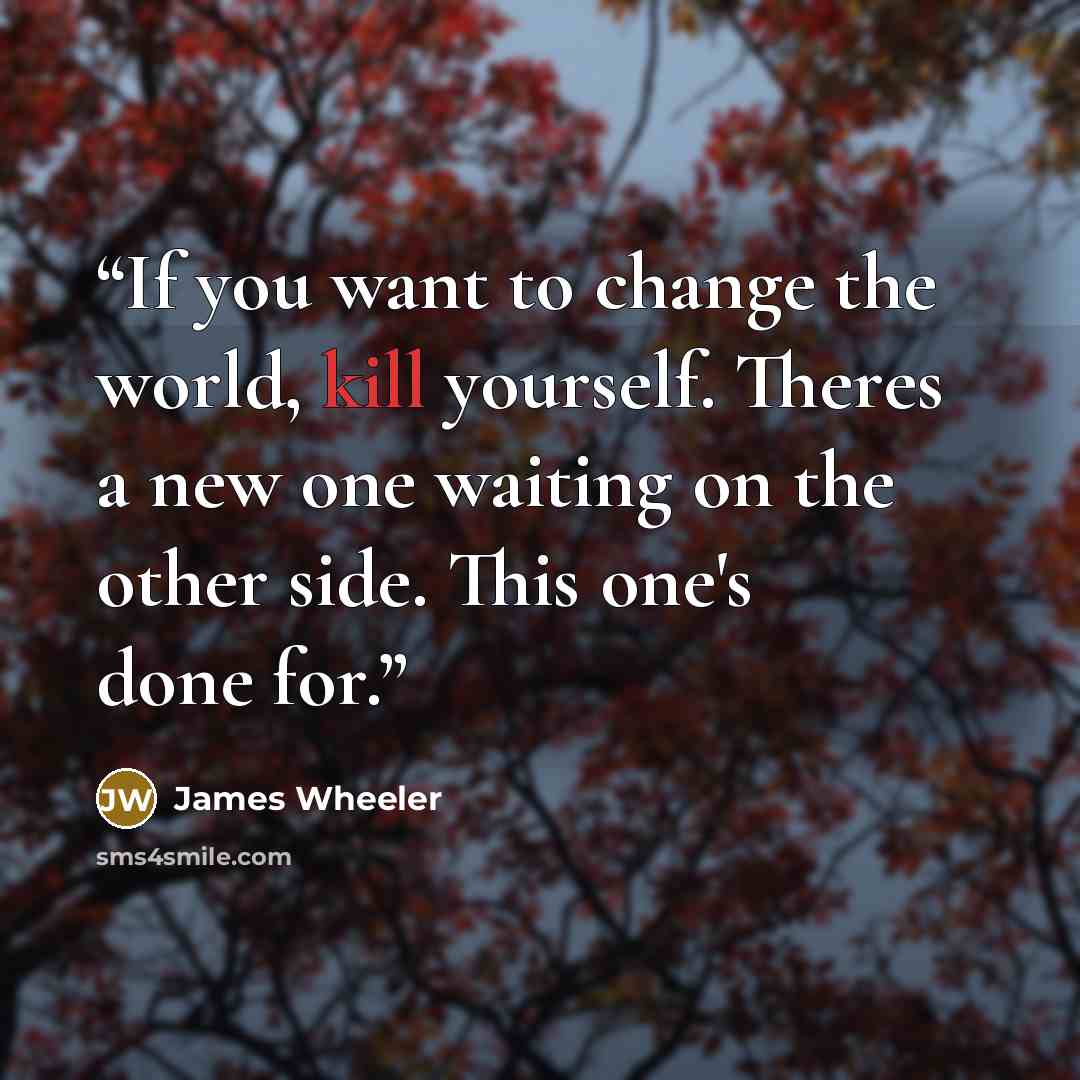 “If you want to change the world, kill yourself. Theres a new one waiting on the other side. This one's done for.” quote by James Wheeler