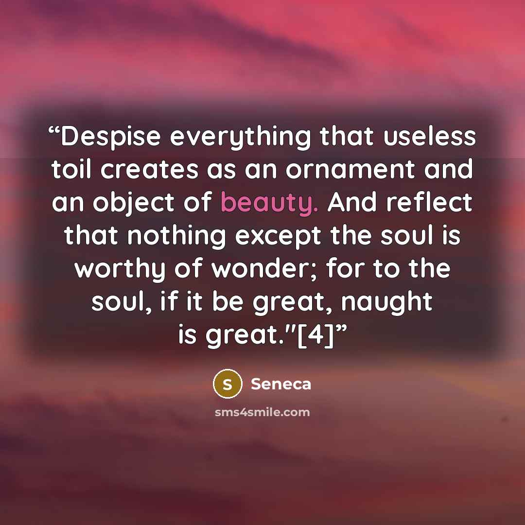 “Despise everything that useless toil creates as an ornament and an object of beauty. And reflect that nothing except the soul is worthy of wonder; for to the soul, if it be great, naught is great."[4]” quote by Seneca