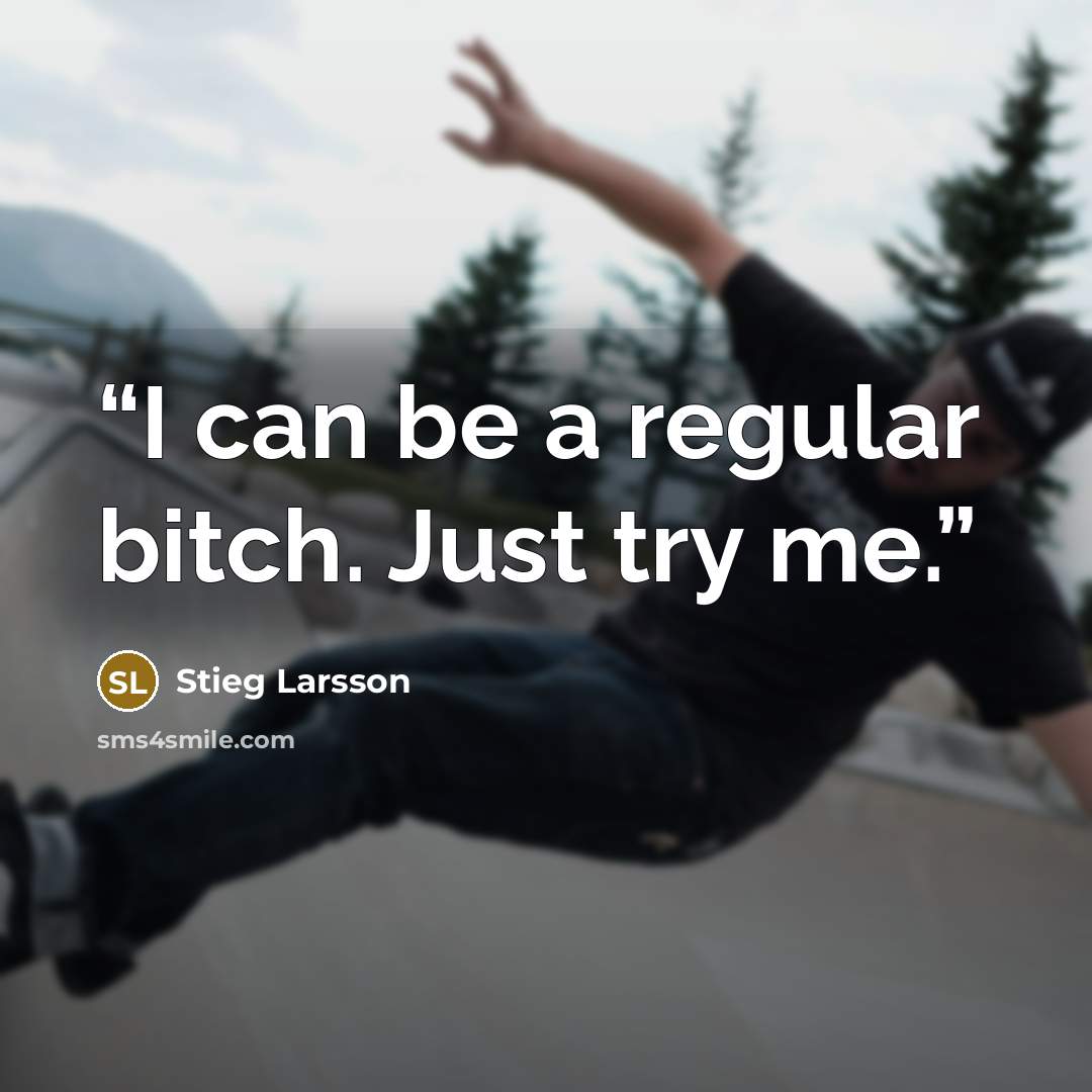 “I can be a regular bitch. Just try me.” quote by Stieg Larsson
