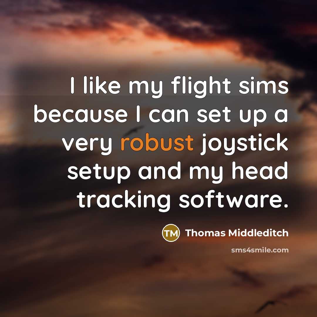 “I like my flight sims because I can set up a very robust joystick setup and my head tracking software.” quote by Thomas Middleditch