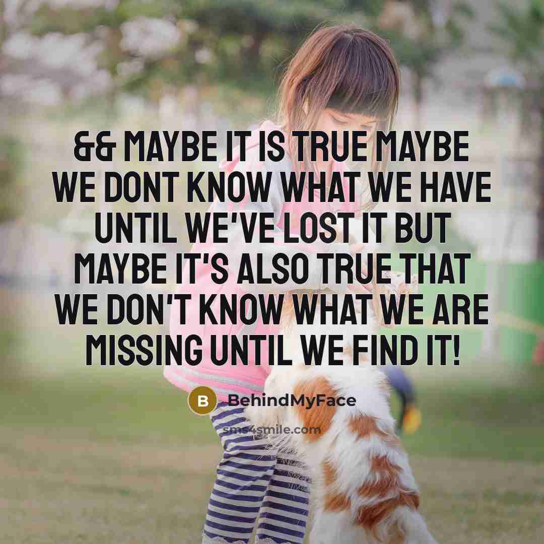 “&& maybe it is true maybe we dont know what we have until we've lost it But maybe it's also true that we don't know what we are missing until we find it!” quote by BehindMyFace