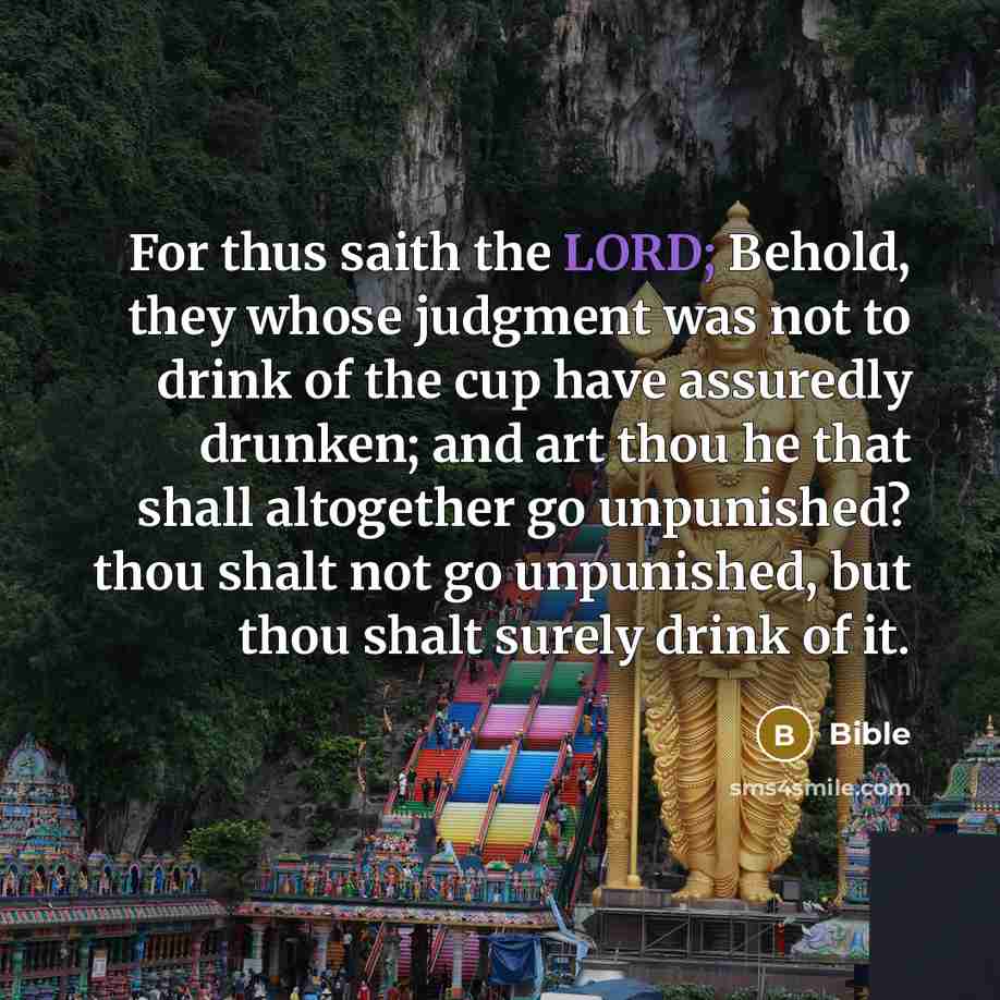 “For thus saith the LORD; Behold, they whose judgment was not to drink of the cup have assuredly drunken; and art thou he that shall altogether go unpunished? thou shalt not go unpunished, but thou shalt surely drink of it.” quote by Bible