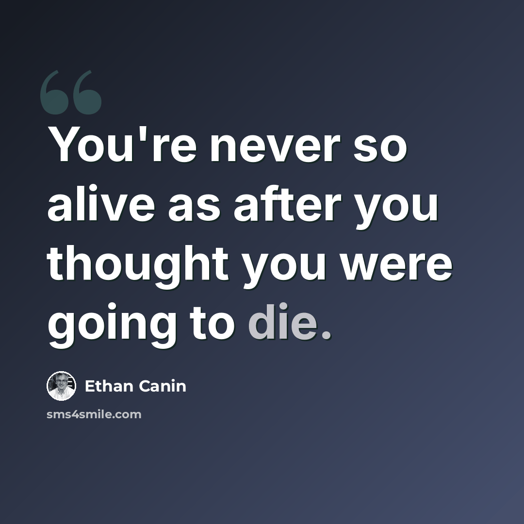 “You're never so alive as after you thought you were going to die.” quote by Ethan Canin