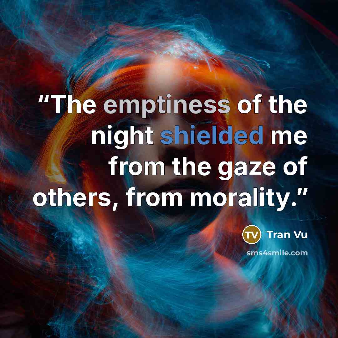 “The emptiness of the night shielded me from the gaze of others, from morality.” quote by Tran Vu