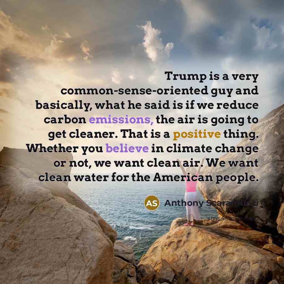 “Trump is a very common-sense-oriented guy and basically, what he said is if we reduce carbon emissions, the air is going to get cleaner. That is a positive thing. Whether you believe in climate change or not, we want clean air. We want clean water for the American people.” quote by Anthony Scaramucci