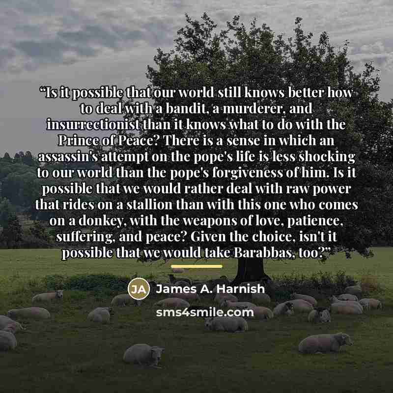 “Is it possible that our world still knows better how to deal with a bandit, a murderer, and insurrectionist than it knows what to do with the Prince of Peace? There is a sense in which an assassin's attempt on the pope's life is less shocking to our world than the pope's forgiveness of him. Is it…” quote by James A. Harnish
