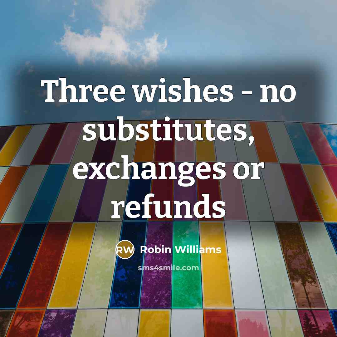 “Three wishes - no substitutes, exchanges or refunds” quote by Robin Williams