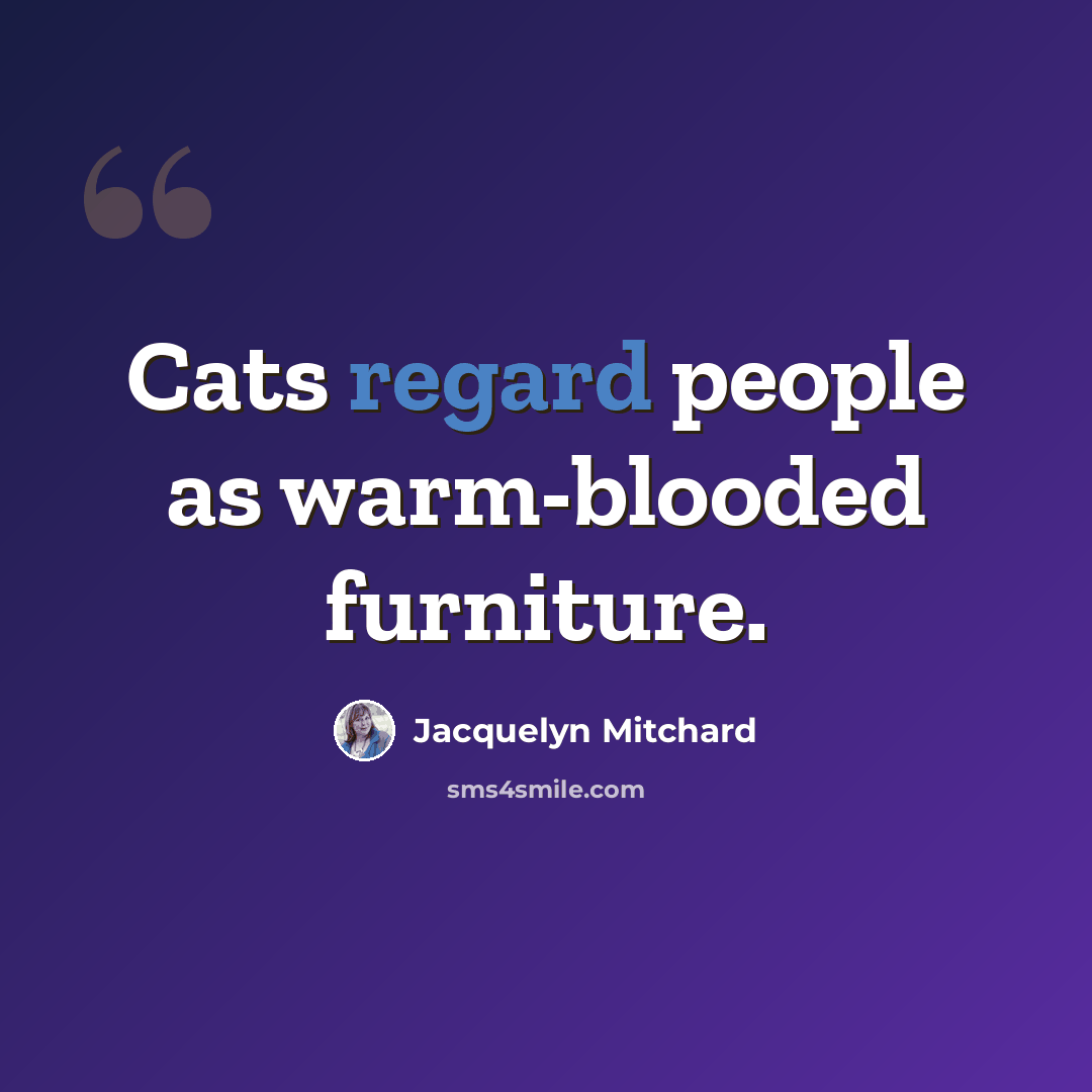 “Cats regard people as warm-blooded furniture.” quote by Jacquelyn Mitchard