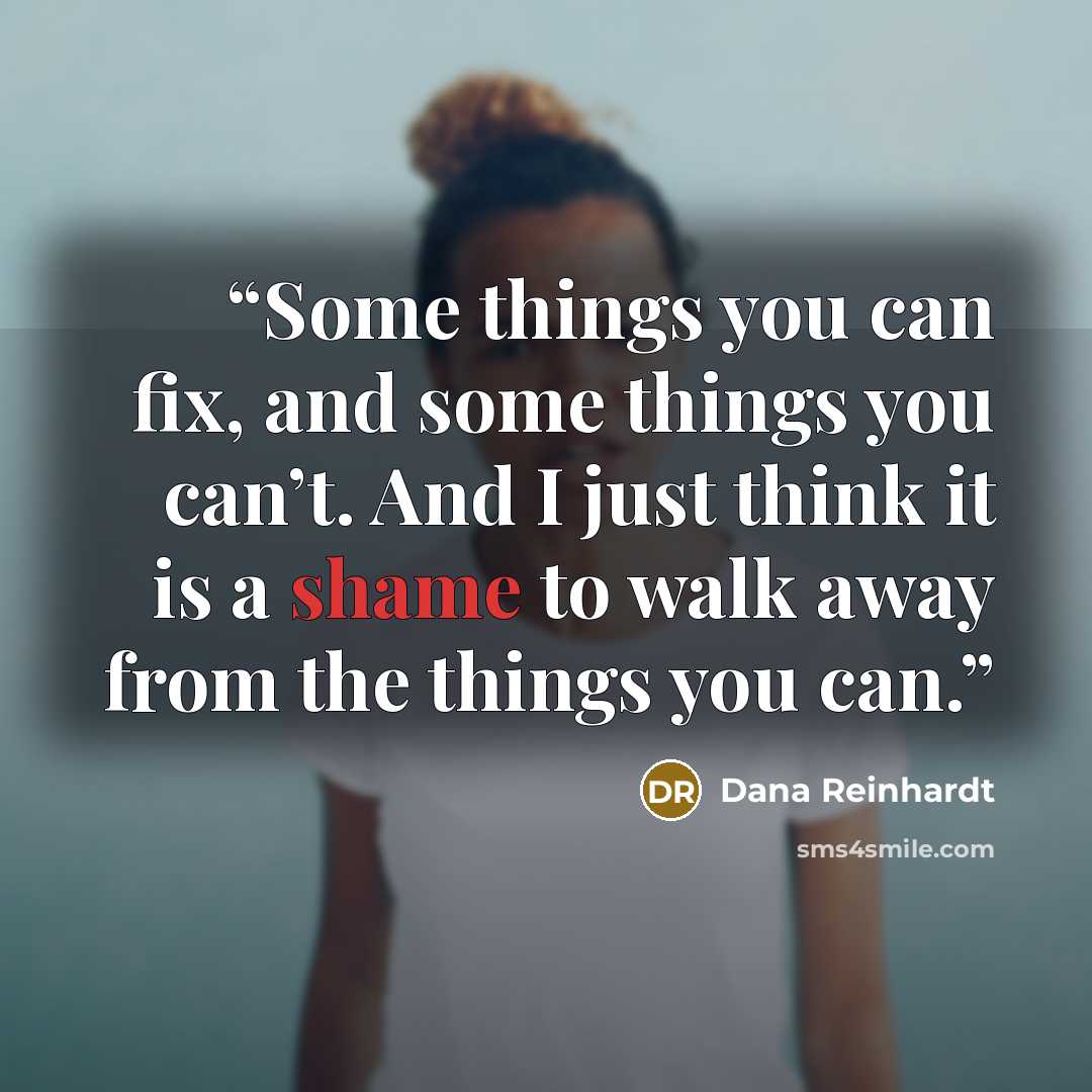 “Some things you can fix, and some things you can’t. And I just think it is a shame to walk away from the things you can.” quote by Dana Reinhardt
