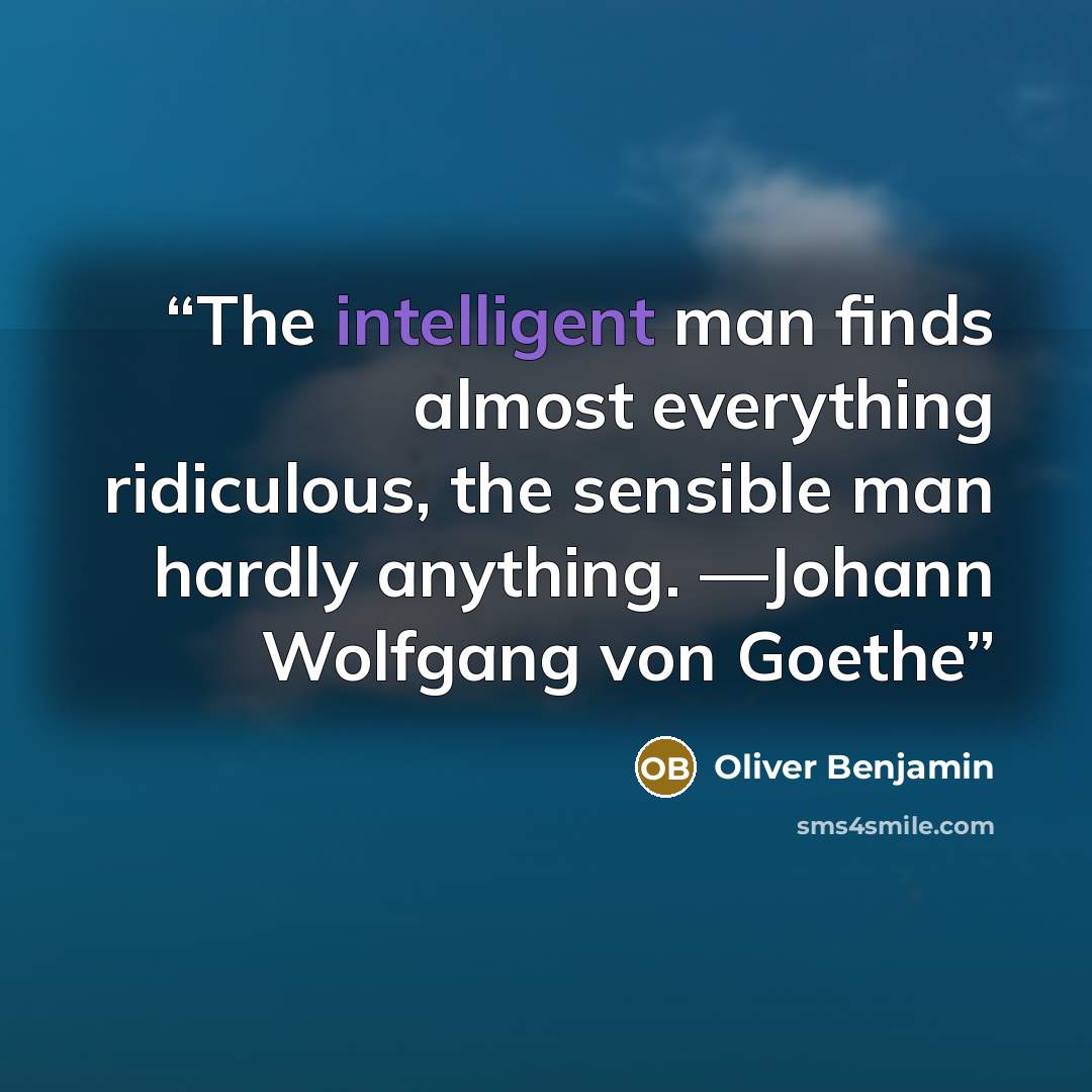 “The intelligent man finds almost everything ridiculous, the sensible man hardly anything. —Johann Wolfgang von Goethe” quote by Oliver Benjamin