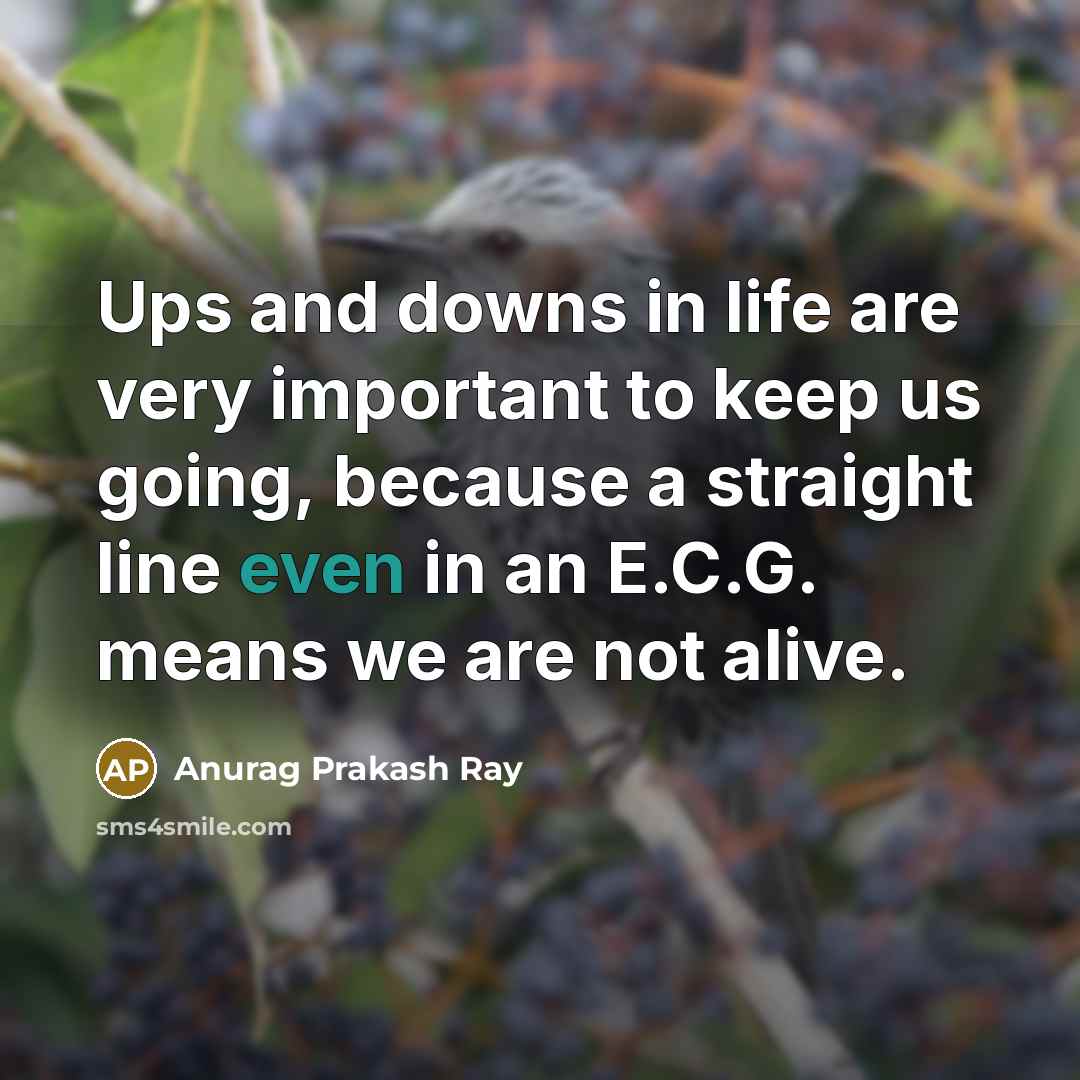 “Ups and downs in life are very important to keep us going, because a straight line even in an E.C.G. means we are not alive.” quote by Anurag Prakash Ray