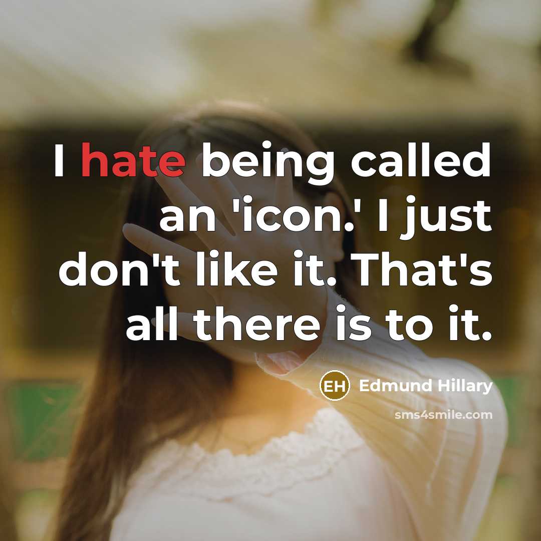 “I hate being called an 'icon.' I just don't like it. That's all there is to it.” quote by Edmund Hillary