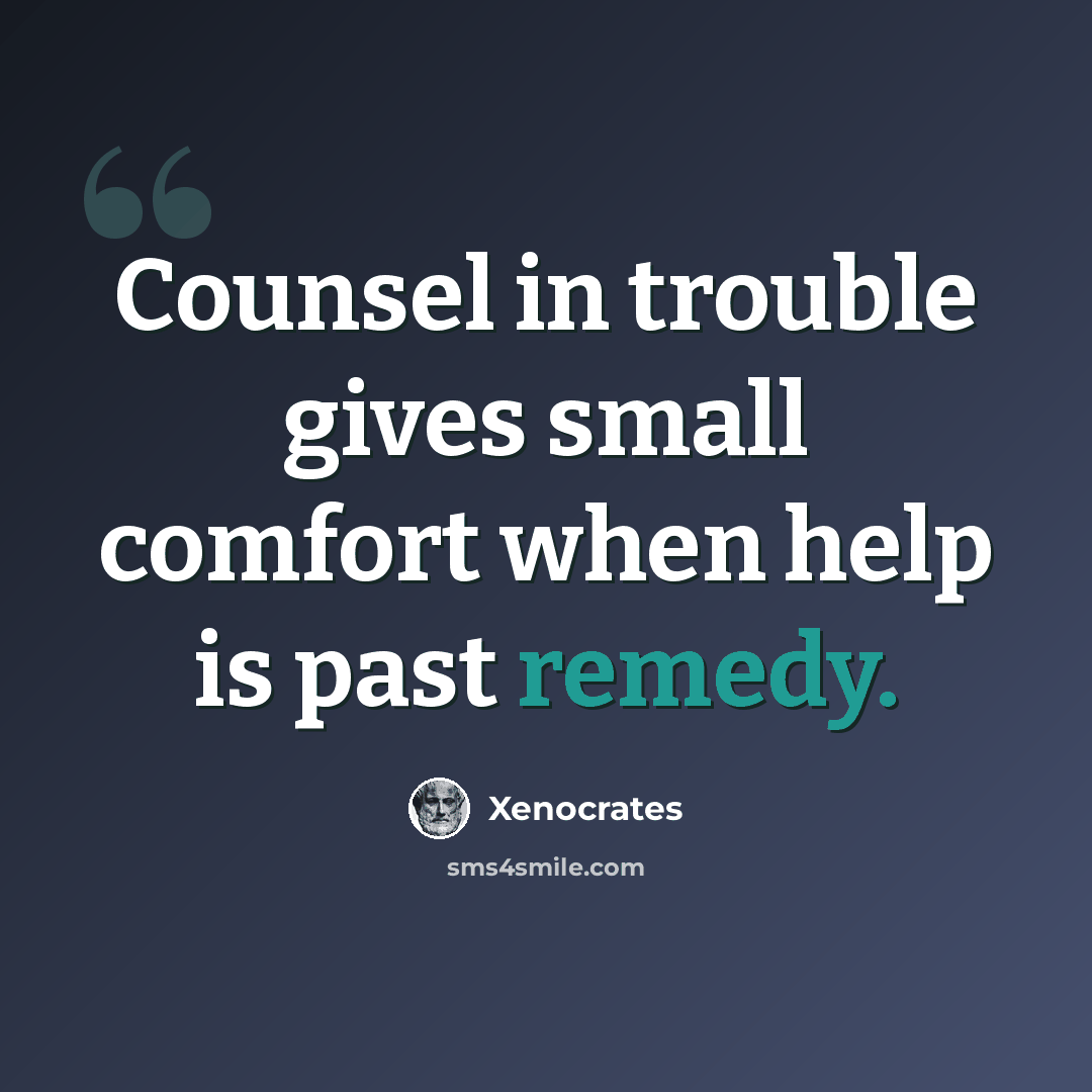 “Counsel in trouble gives small comfort when help is past remedy.” quote by Xenocrates