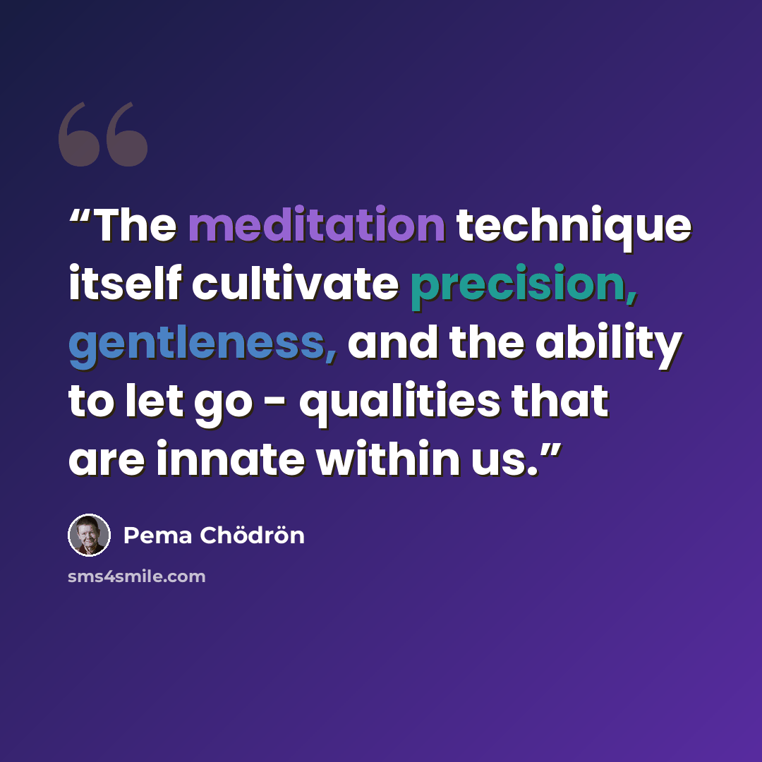 “The meditation technique itself cultivate precision, gentleness, and the ability to let go - qualities that are innate within us.” quote by Pema Chödrön