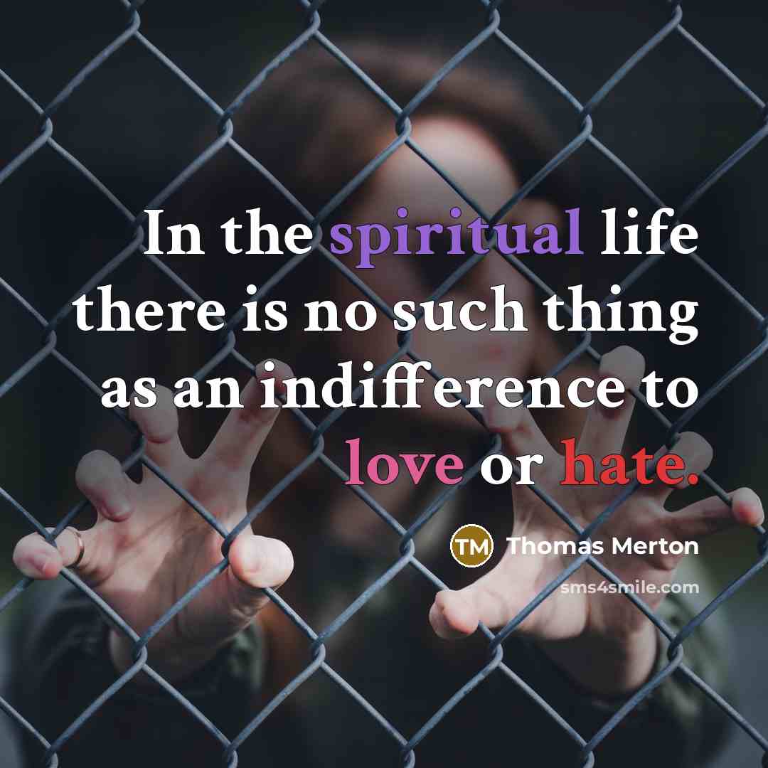 “In the spiritual life there is no such thing as an indifference to love or hate.” quote by Thomas Merton
