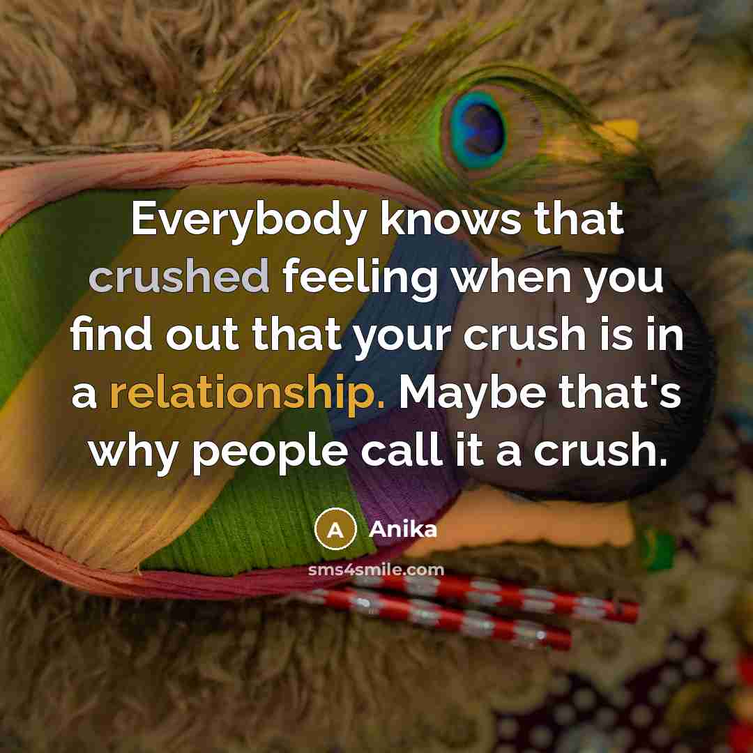 “Everybody knows that crushed feeling when you find out that your crush is in a relationship. Maybe that's why people call it a crush.” quote by Anika
