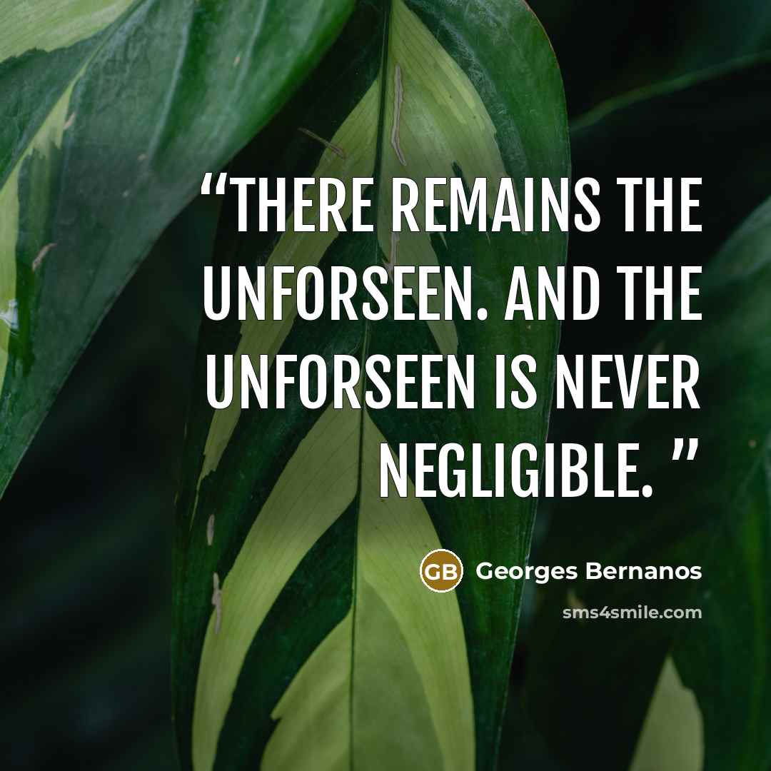 “There remains the unforseen. And the unforseen is never negligible.” quote by Georges Bernanos