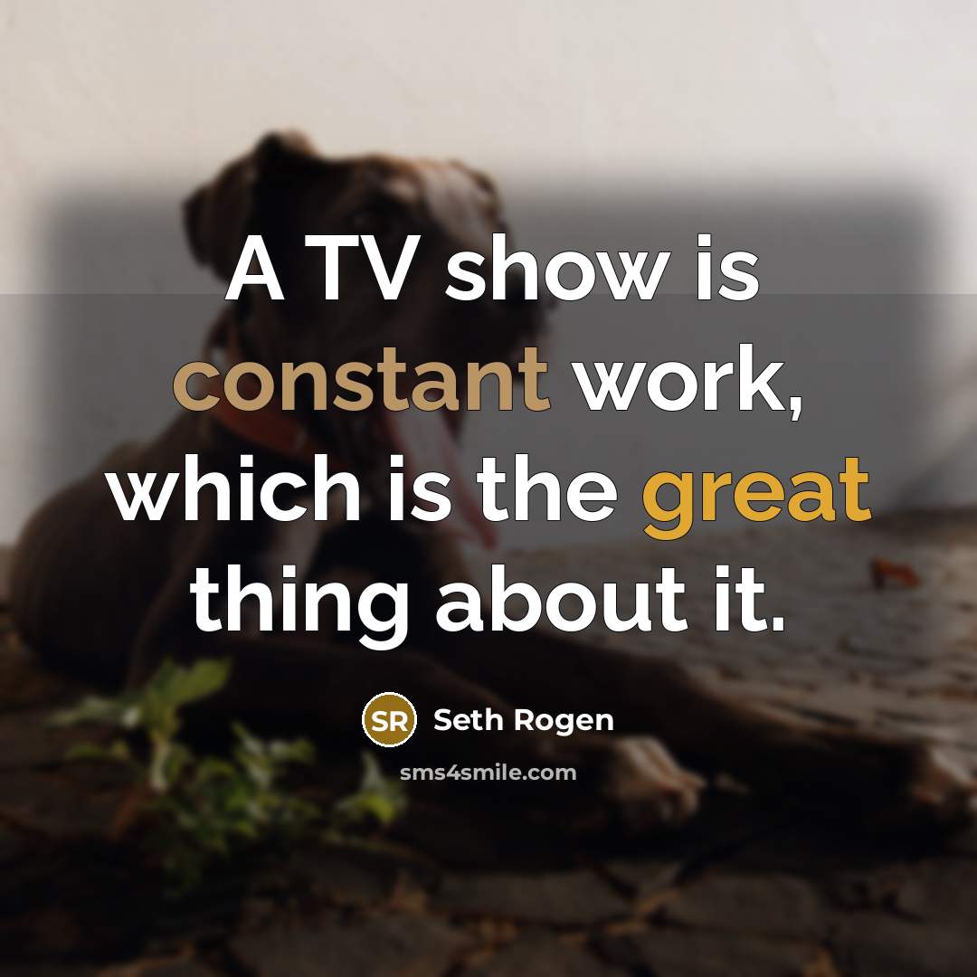 “A TV show is constant work, which is the great thing about it.” quote by Seth Rogen