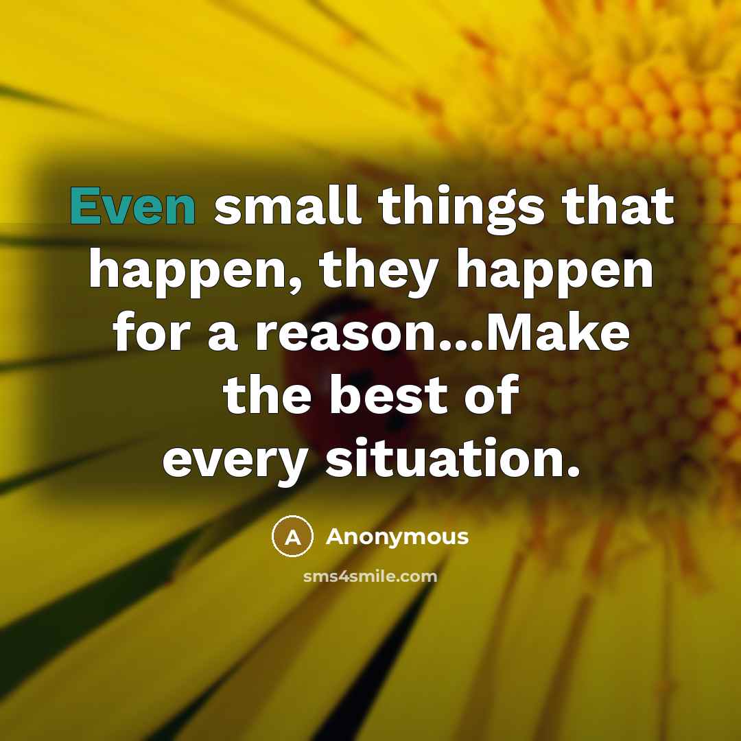 “Even small things that happen, they happen for a reason...Make the best of every situation.” quote by Anonymous
