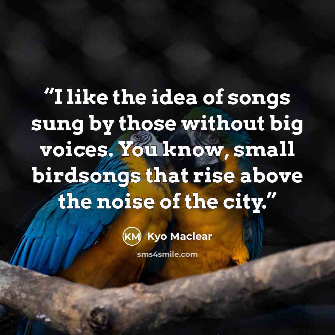 “I like the idea of songs sung by those without big voices. You know, small birdsongs that rise above the noise of the city.” quote by Kyo Maclear