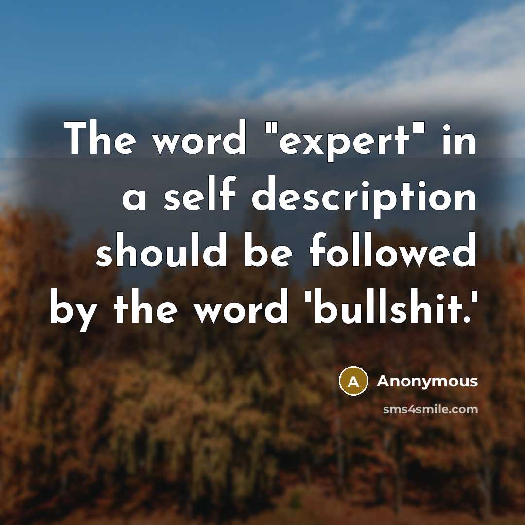 “The word "expert" in a self description should be followed by the word 'bullshit.'” quote by Anonymous