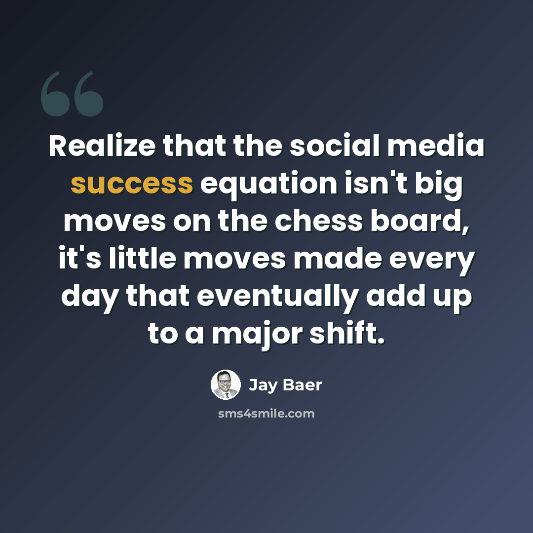 “Realize that the social media success equation isn't big moves on the chess board, it's little moves made every day that eventually add up to a major shift.” quote by Jay Baer