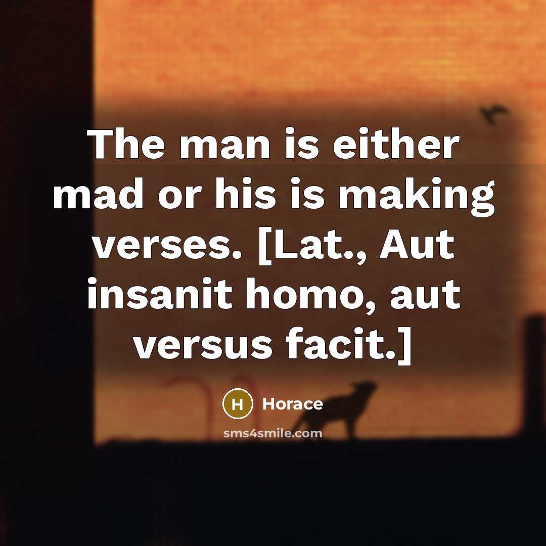 “The man is either mad or his is making verses. [Lat., Aut insanit homo, aut versus facit.]” quote by Horace