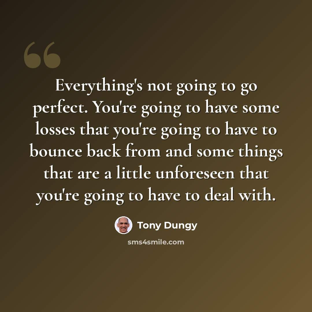 “Everything's not going to go perfect. You're going to have some losses that you're going to have to bounce back from and some things that are a little unforeseen that you're going to have to deal with.” quote by Tony Dungy